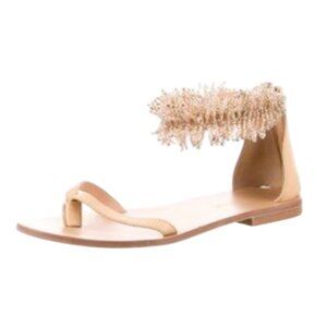 Ulla Johnson Imade Beaded Sandals Flats Womens 39 Nude Open Toe Thong Leather